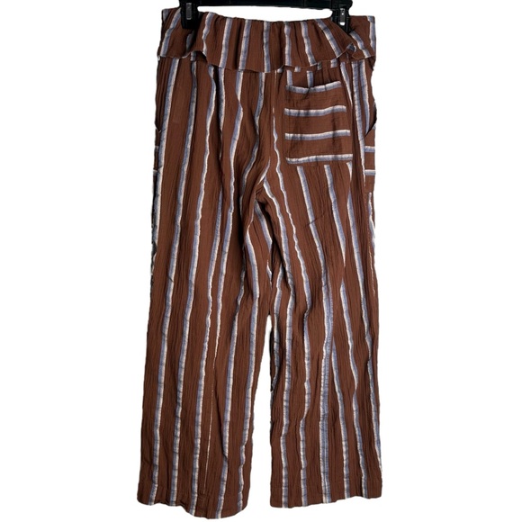 Free People came to play wide leg striped pants Brown Cream blue women’s size xs - Picture 3 of 7